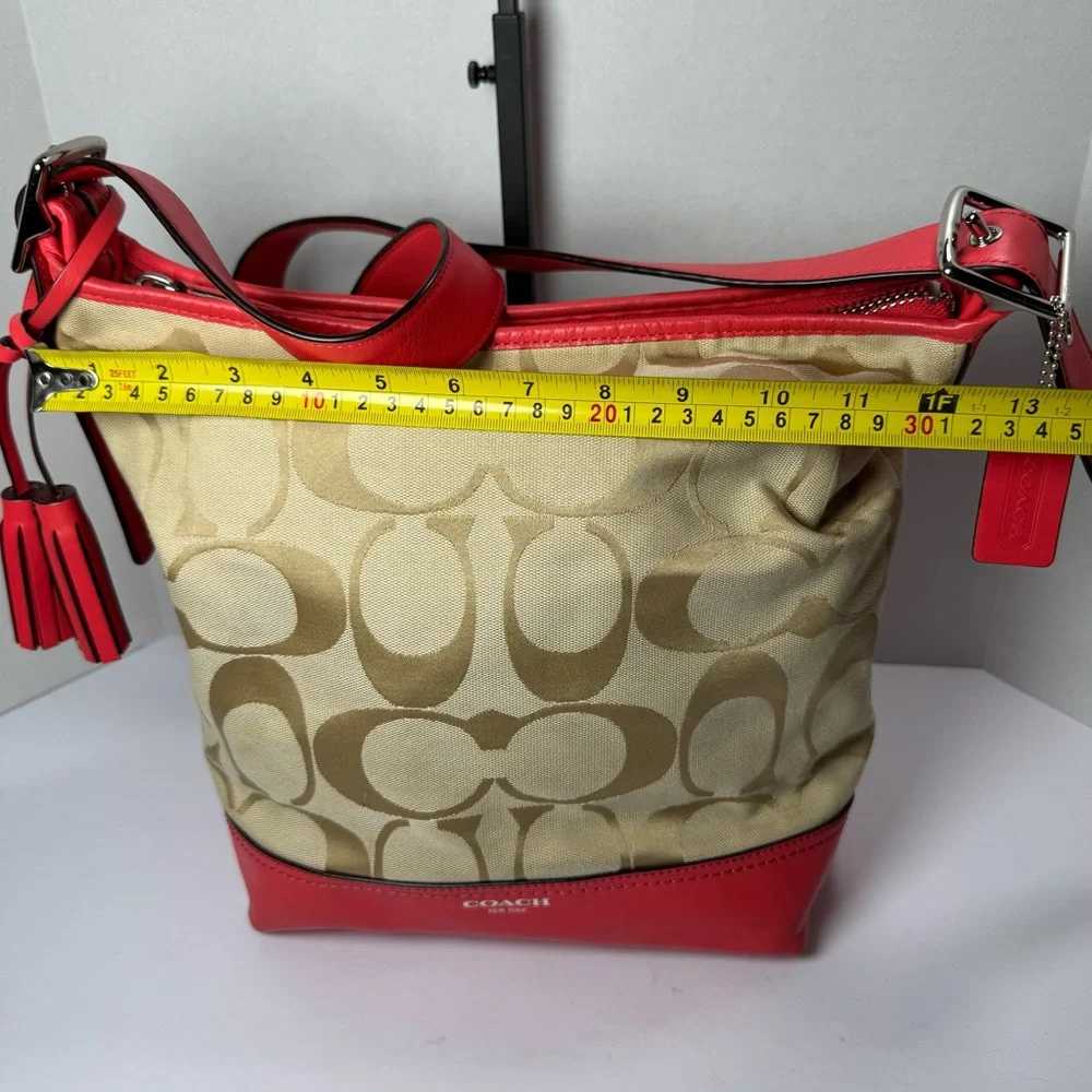 COACH Legacy Signature Hobo Duffel Bag in Khaki and Fuchsia Leather‎ Crossbody